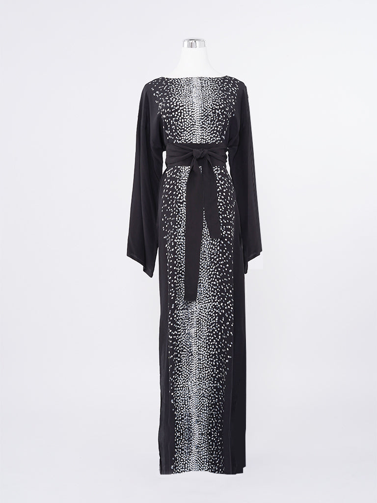 Stardust Black and White Crepe Silk Kimono Dress – Suria Artisan Batik