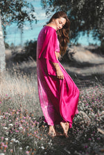 Stardust Long Fuchsia Silk Satin Kaftan