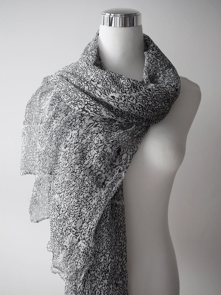 Black & White Modern Batik Chiffon Silk Shawl