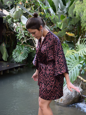 
                  
                    Midi Silk Ikat Motif Robe
                  
                