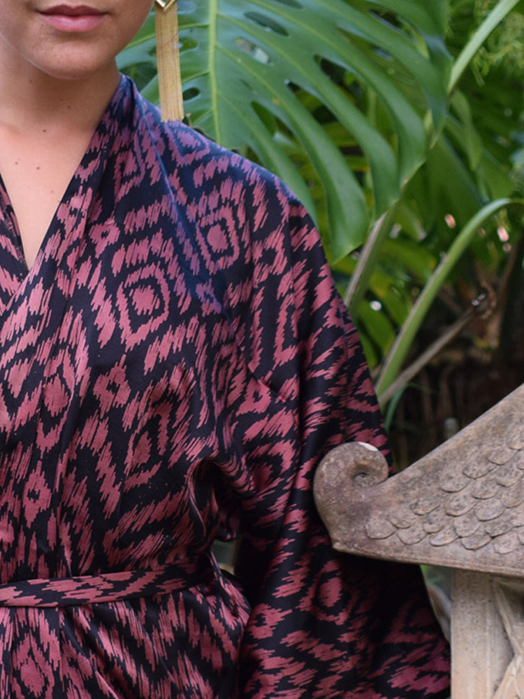 
                  
                    Midi Silk Ikat Motif Robe
                  
                