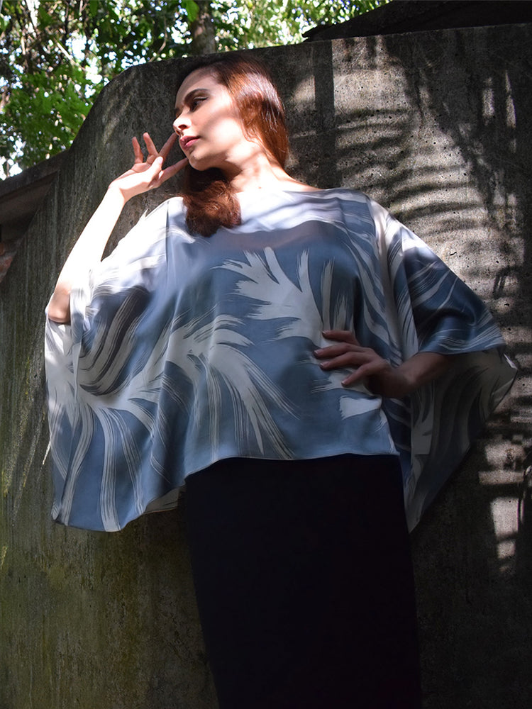 Plume Crop Silk Kaftan - Silver