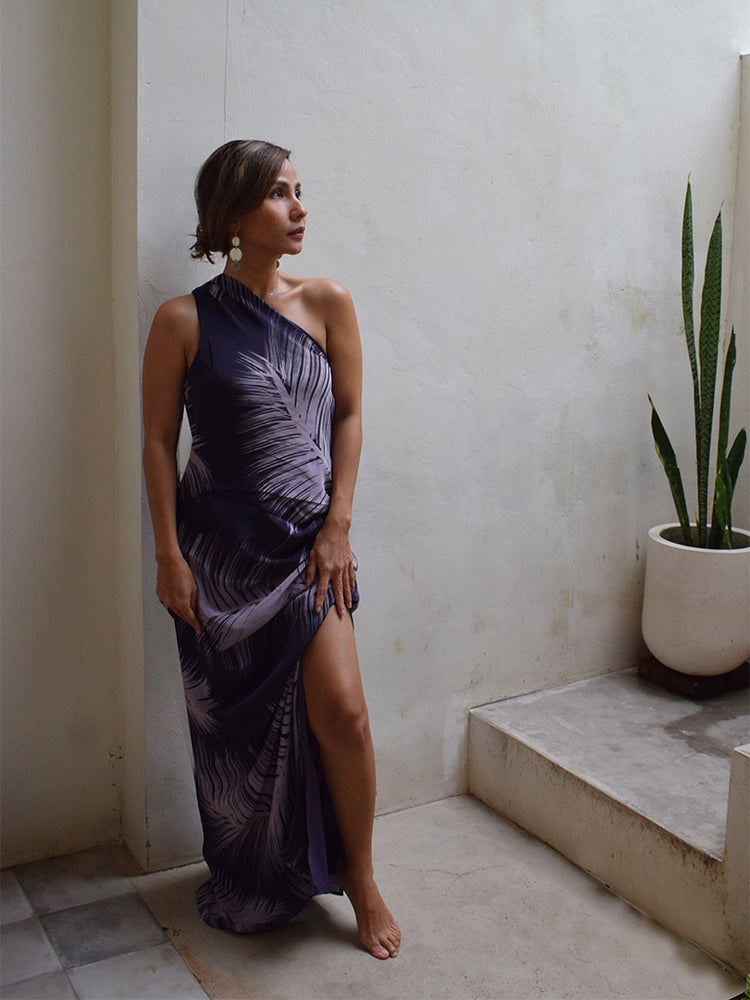 silk toga dress Paulina Toga Satin Dress in Jade