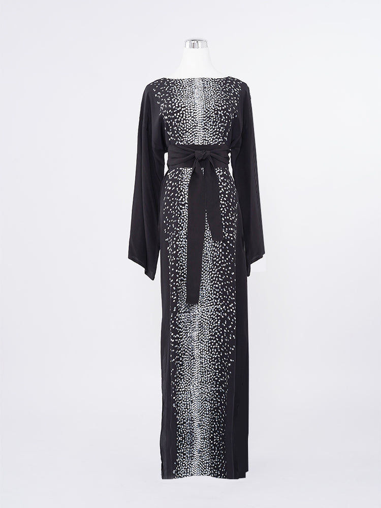 Stardust Black and White Crepe Silk Kimono Dress